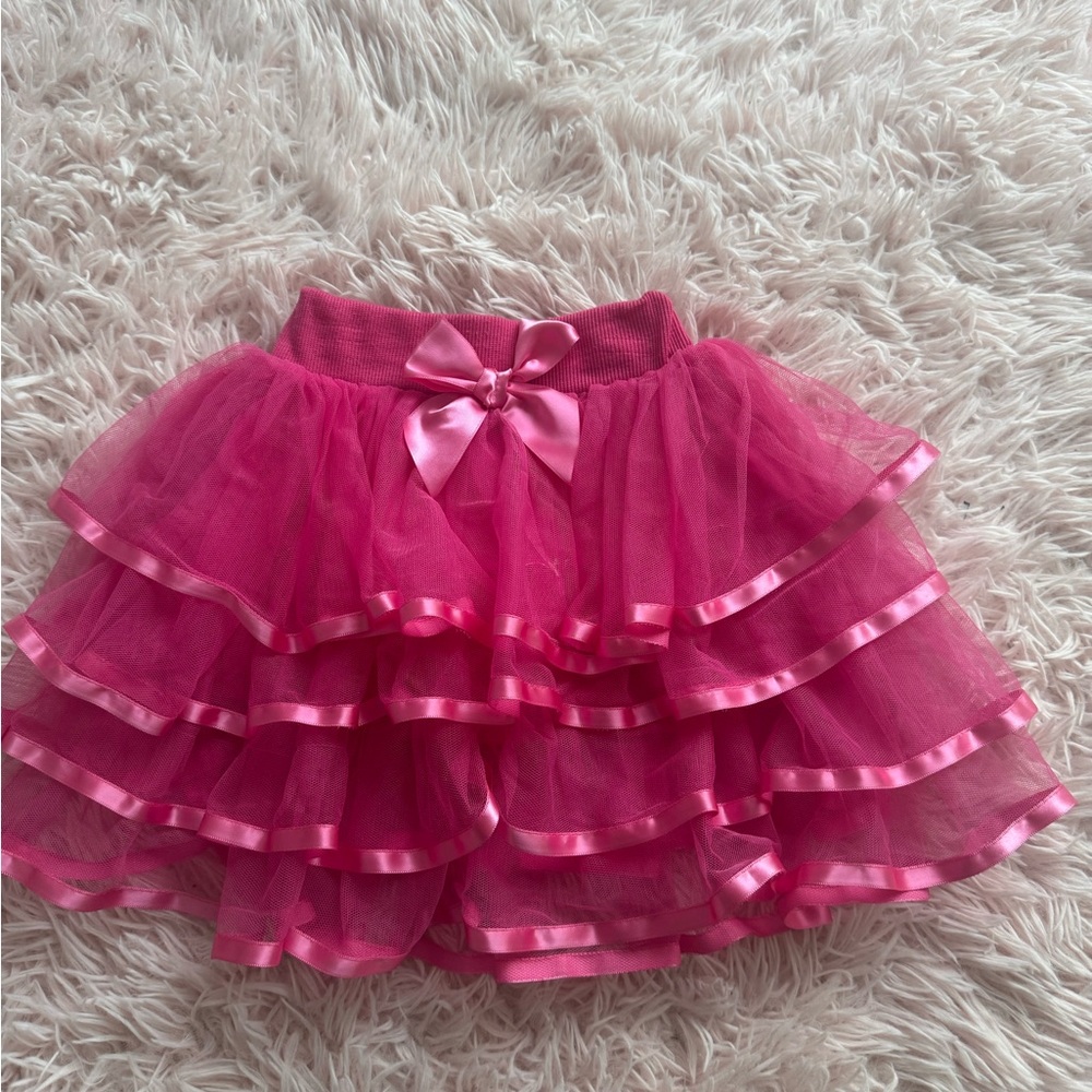 Pink Layered Tulle Skirt with Bow